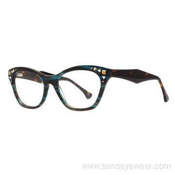 Women Fashion Diamond Acetate Optical Frame Glasses